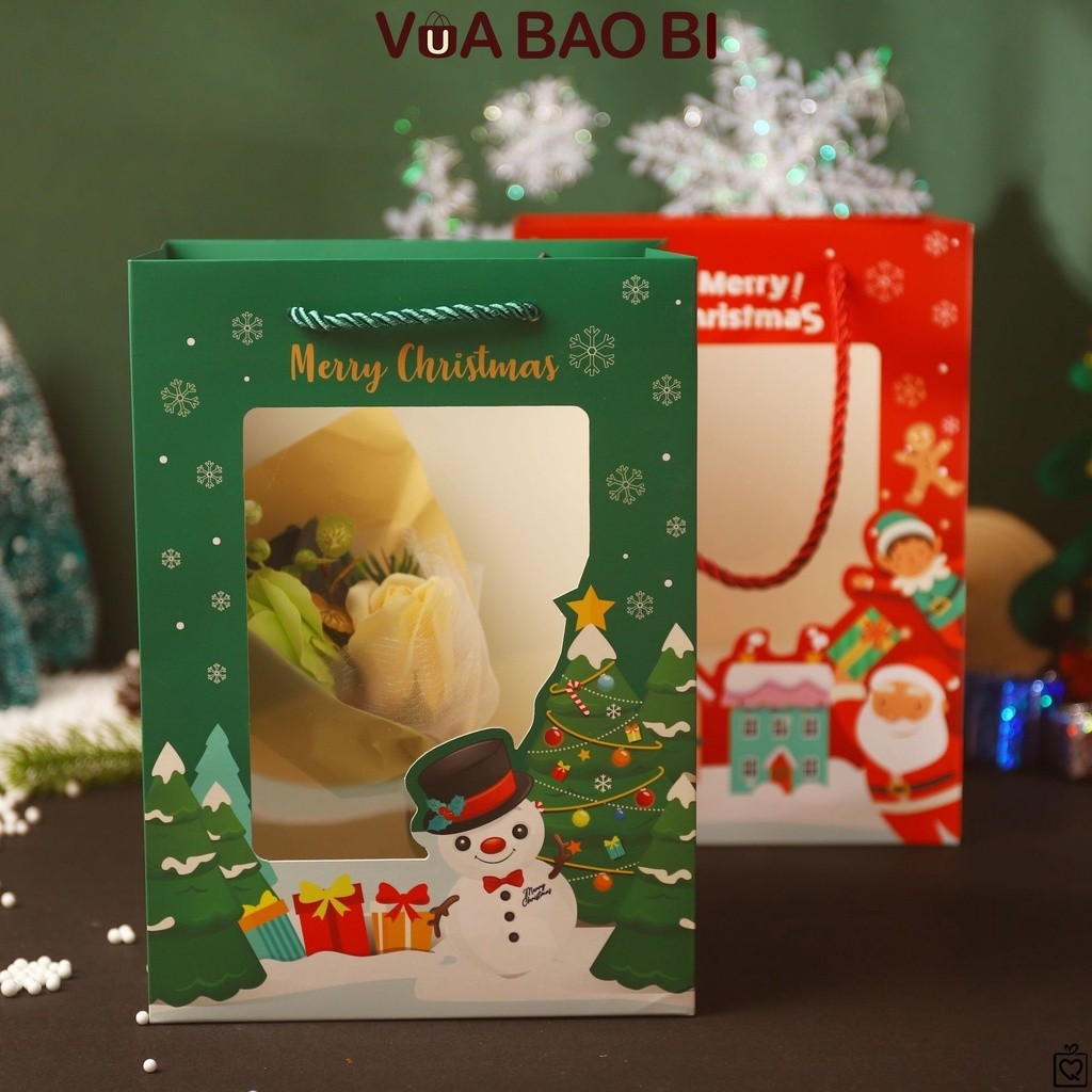[Combo 2]Túi quà Giáng Sinh ông già noel bằng giấy 23x18cm đựng quà tặng nhiều mẫu