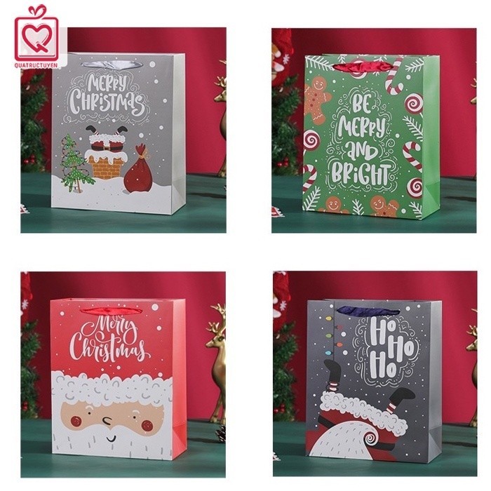 [Combo 2]Túi quà Giáng Sinh ông già noel bằng giấy 23x18cm đựng quà tặng nhiều mẫu