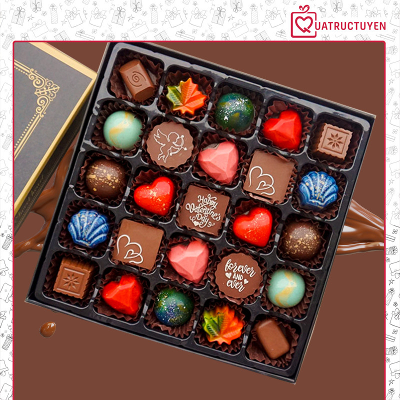 Socola valentine 25 viên SO25 chocolate Tình Mãi Đắm Say có kèm túi quà 14/2 bạn gái, người yêu