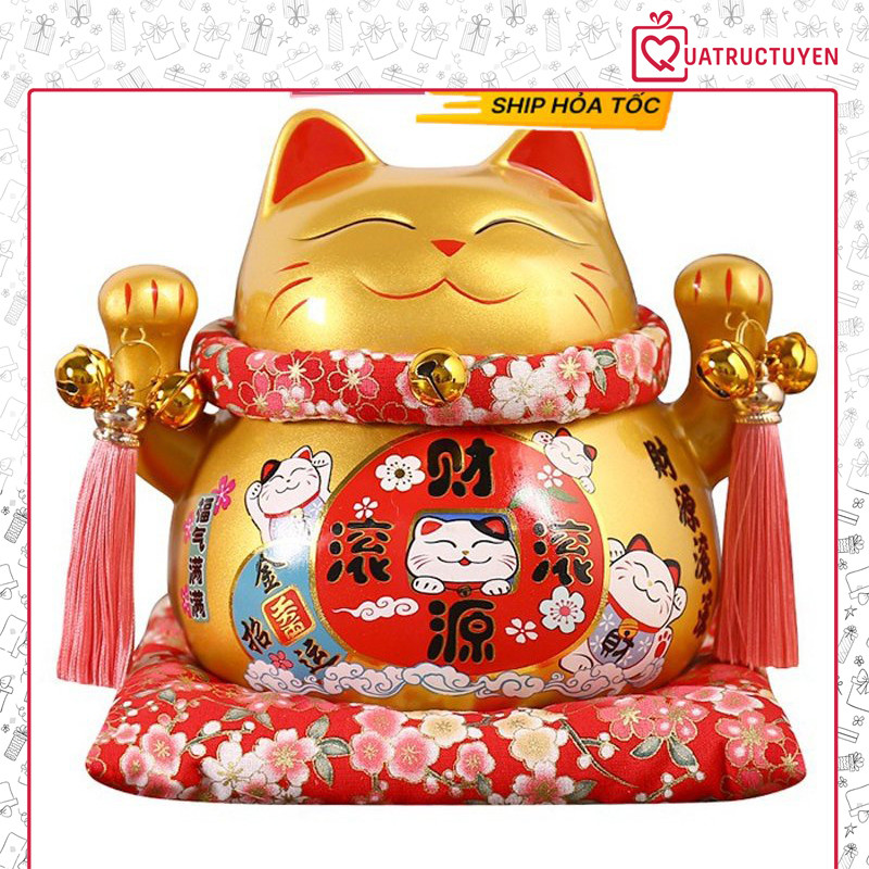 Mèo thần tài vàng Buôn May Bán Đắt 21/25cm  quà tặng khai trương, tân gia tài lộc