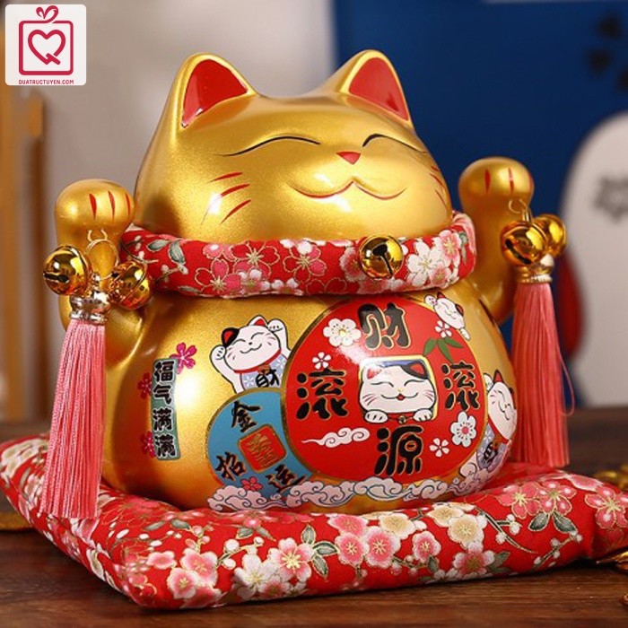 Mèo thần tài vàng Buôn May Bán Đắt 21/25cm  quà tặng khai trương, tân gia tài lộc