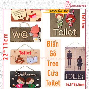 Biển treo cửa gỗ Toilet, nhà tắm, nhà vệ sinh dễ thương ngộ nghĩnh - Quà Trực Tuyến