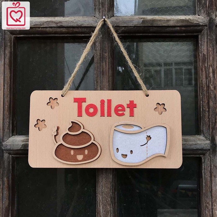 Biển treo cửa gỗ Toilet, nhà tắm, nhà vệ sinh dễ thương ngộ nghĩnh - Quà Trực Tuyến