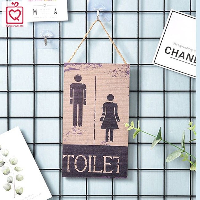 Biển treo cửa gỗ Toilet, nhà tắm, nhà vệ sinh dễ thương ngộ nghĩnh - Quà Trực Tuyến