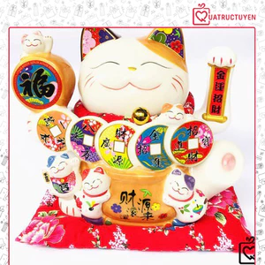 Mèo thần tài vẫy tay Khai vận tài lộc cao 25cm, mèo may mắn gốm sứ cao cấp