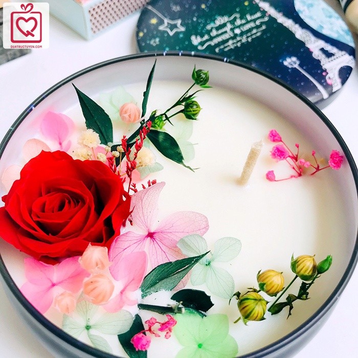 Hoa nến thơm nghệ thuật kèm hoa hồng bất tử - Quà lưu niệm, sinh nhật cho bạn gái, phái nữ