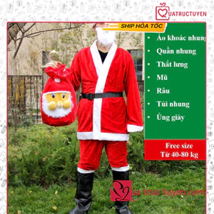 Bộ quần áo ông già noel người lớn vải nhung 7 phụ kiện (40-80kg)
