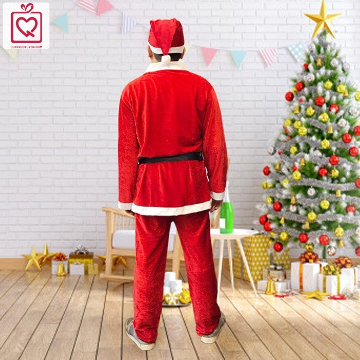 Bộ quần áo ông già noel người lớn vải nhung 7 phụ kiện (40-80kg)