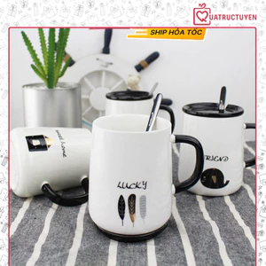 Cốc sứ có nắp thông điệp Tiếng Anh 450ml kèm thìa tiện lợi - quà tặng sinh nhật, bạn gái, bạn trai