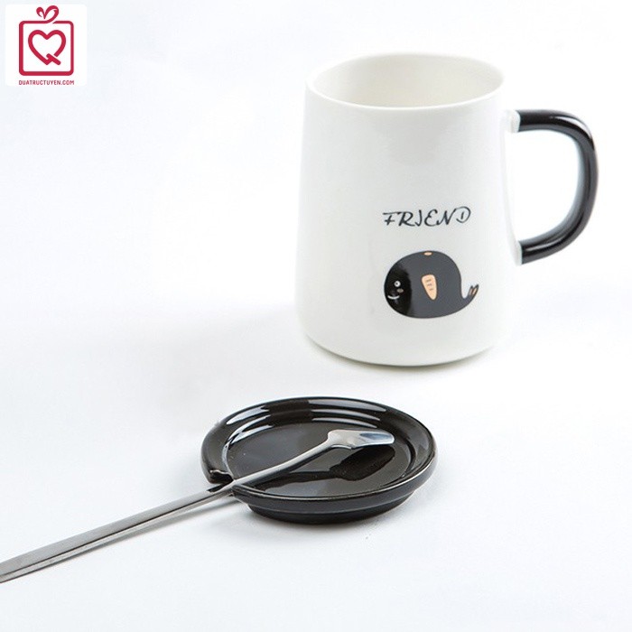 Cốc sứ có nắp thông điệp Tiếng Anh 450ml kèm thìa tiện lợi - quà tặng sinh nhật, bạn gái, bạn trai