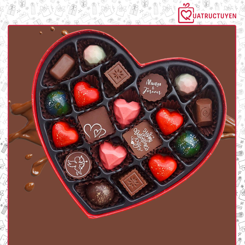 Socola Valentine hộp trái tim 19 viên Lời tỏ tình SO19 - Hộp Sô cô la quà tặng 14/2 chocolate bonbon