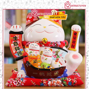 Mèo thần tài vẫy tay Khai vận phát đạt 25cm gốm sứ cao cấp quà tặng ngày thần tài
