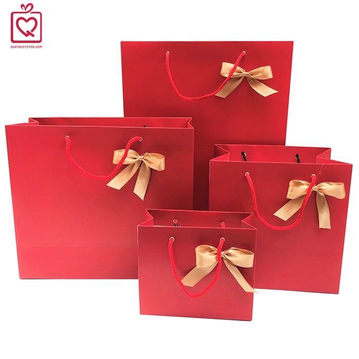 [Combo 3]Túi giấy đựng quà tặng màu đỏ có nơ chất liệu bìa cứng, túi quà sinh nhật kỷ niệm đẹp mắt