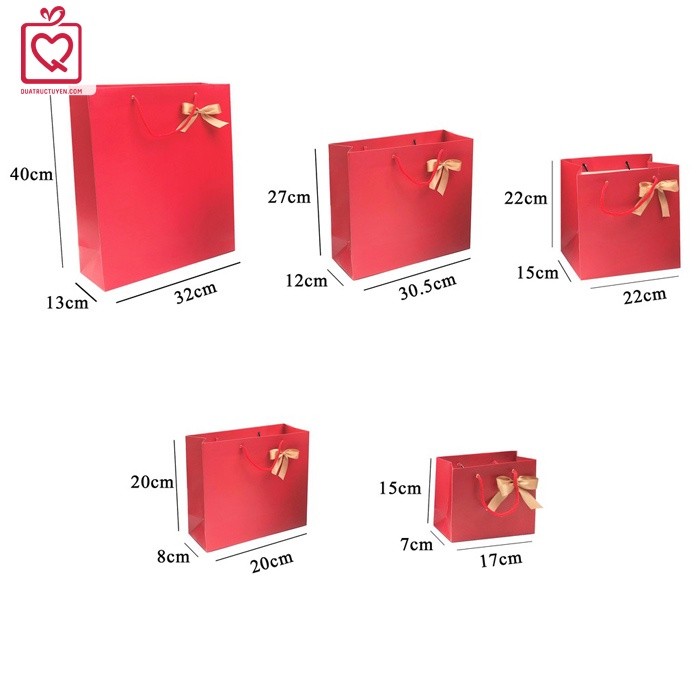 [Combo 3]Túi giấy đựng quà tặng màu đỏ có nơ chất liệu bìa cứng, túi quà sinh nhật kỷ niệm đẹp mắt