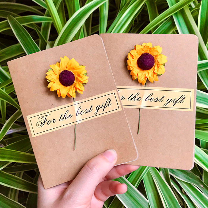 [Combo 3] Thiệp giấy kraft Vintage hoa hướng dương/ hoa khô, thiệp handmade tặng 20/11 sinh nhật