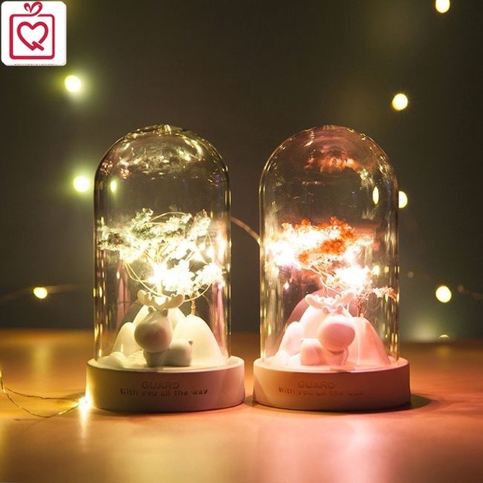 Hộp đèn trang trí để bàn Tuần lộc vệ sĩ ngộ nghĩnh (xanh/hồng) quà tặng sinh nhật, giáng sinh, 14/02