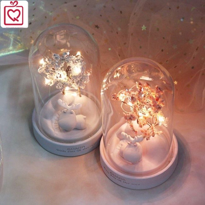 Hộp đèn trang trí để bàn Tuần lộc vệ sĩ ngộ nghĩnh (xanh/hồng) quà tặng sinh nhật, giáng sinh, 14/02
