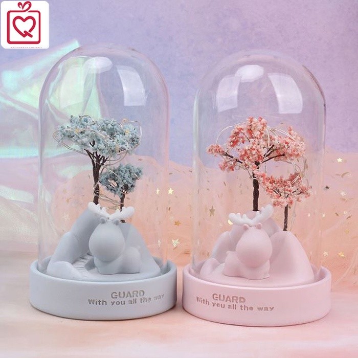 Hộp đèn trang trí để bàn Tuần lộc vệ sĩ ngộ nghĩnh (xanh/hồng) quà tặng sinh nhật, giáng sinh, 14/02