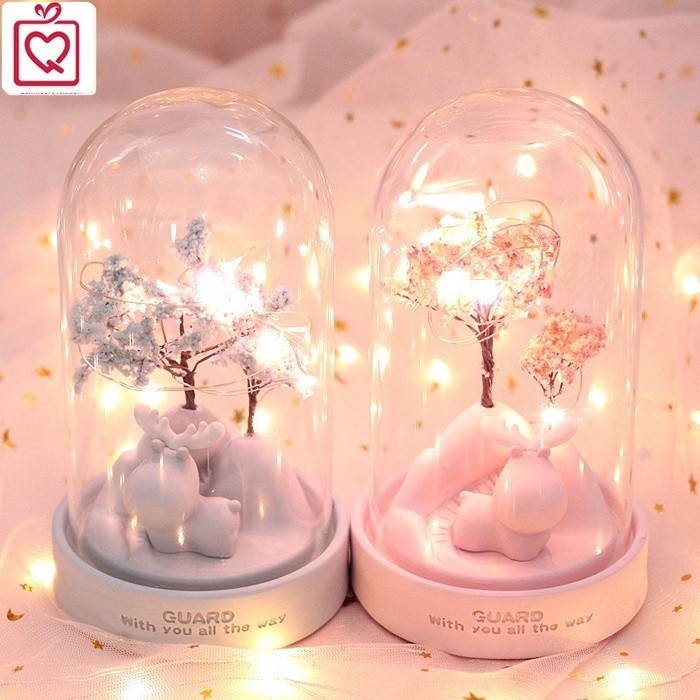 Hộp đèn trang trí để bàn Tuần lộc vệ sĩ ngộ nghĩnh (xanh/hồng) quà tặng sinh nhật, giáng sinh, 14/02