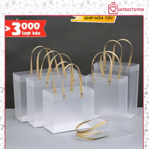 Túi đựng quà tặng bạn gái hoa trong suốt mờ ảo quai nhựa nhiều cỡ, túi quà sinh nhật