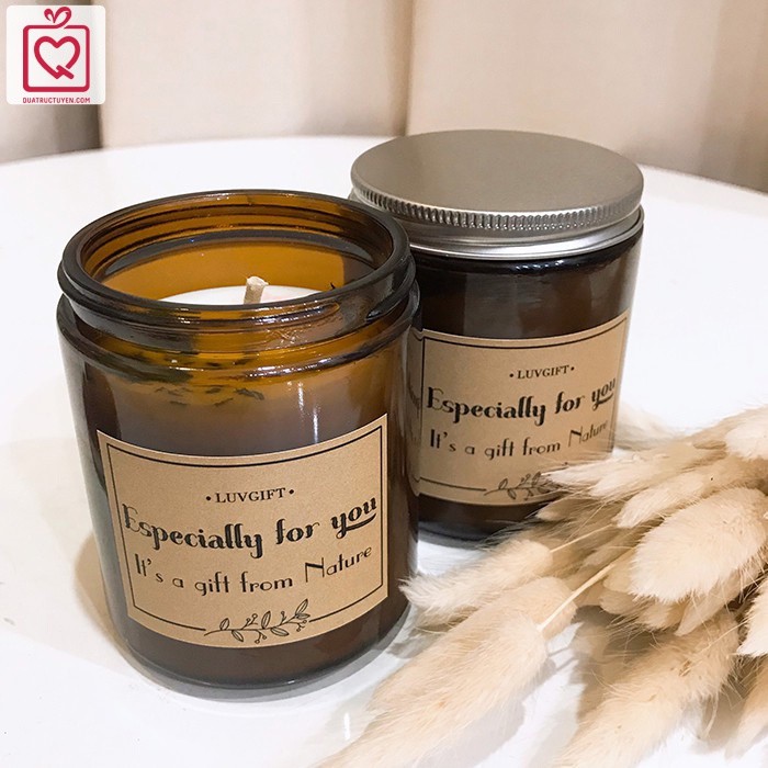 Hộp Nến thơm hoa khô thiên nhiên, hũ nến thủy tinh phong cách Nhiệt đới/ Sương mai