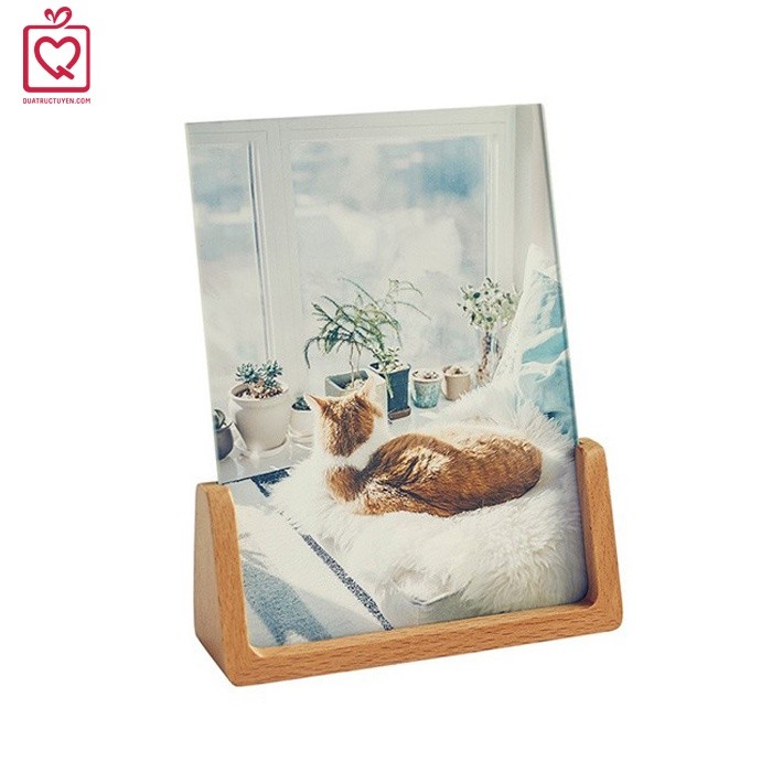 Khung ảnh gỗ óc chó nâu 7 inch để bàn hình chữ U dáng đứng/ ngang mặt kính mica