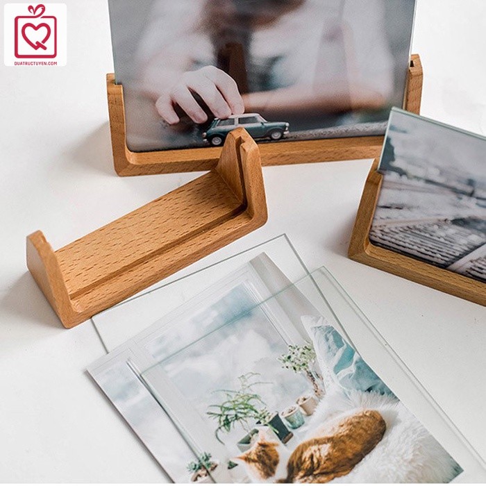 Khung ảnh gỗ óc chó nâu 7 inch để bàn hình chữ U dáng đứng/ ngang mặt kính mica