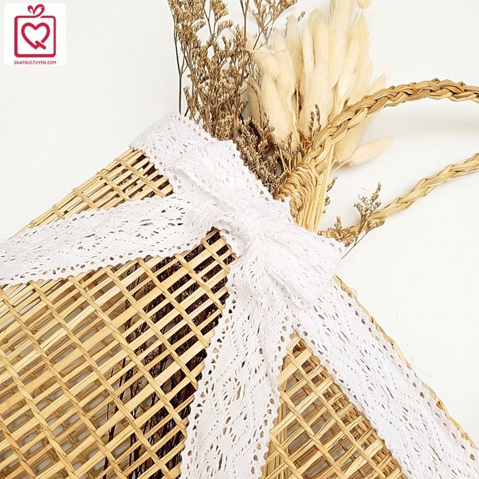 Túi đựng quà bằng cói thắt nơ Vintage, túi đi du lịch, picnic, đi biển  đan mây kèm nơ ren điệu đà