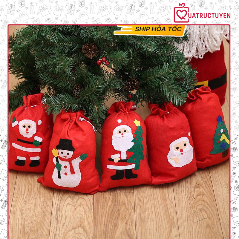 Túi ông già Noel đựng quà Giáng sinh vải nỉ hình Người tuyết/ Cây thông