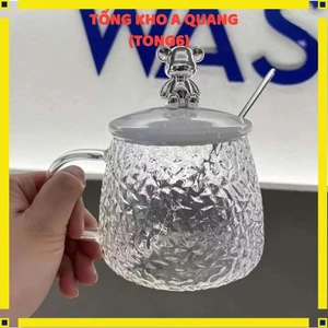 Cốc Nắp Gấu Chịu Nhiệt Dày Dặn Siêu Cute,Ly Thủy Tinh Kèm Muỗng Dùng Hàng Ngày - CỐC THỦY TINH NẮP GẤU CÓ MUỖNG XINH XẮN