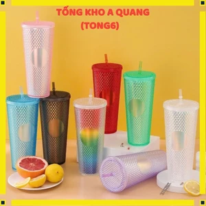 Ly Giữ Nhiệt Vân Kim Cương Cao Cấp,Ly Kim Cương Dày 2 Lớp Kèm Ống Hút Tiện Lợi - LY NHỰA KIM CƯƠNG SÁNG LẤP LÁNH