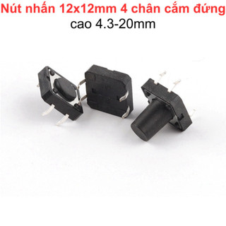 [Bán sỉ combo] (20 cái) Nút nhấn 12x12mm 4 chân cắm đứng cao 4.3 - 20mm