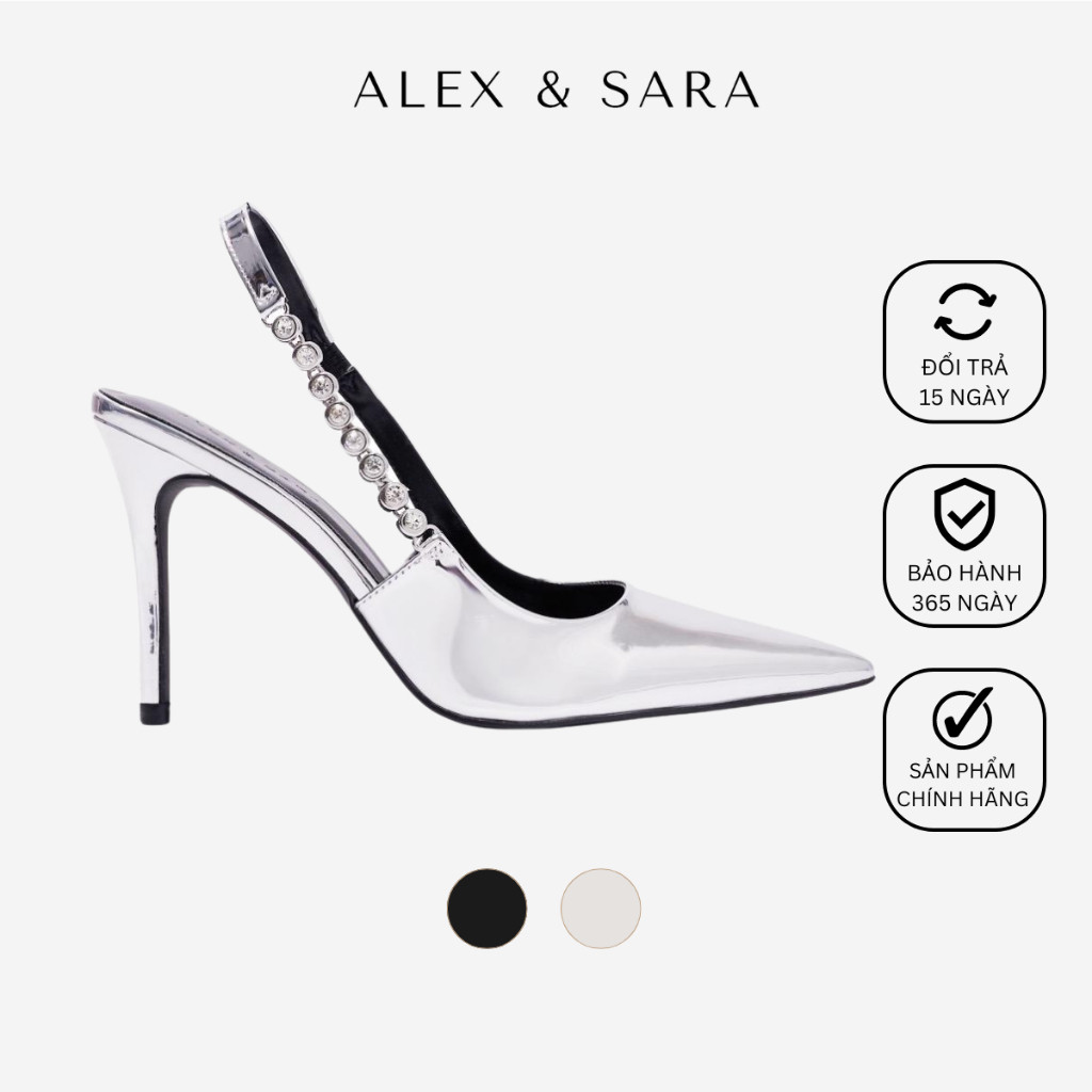 AL210 - Giày cao gót Alex & Sara mila slingback quai hậu đính đá gót cao 8cm sang trọng, đẳng cấp dự tiệc