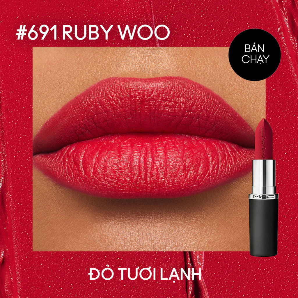 #691 Ruby Woo MAC MACximal Silky Matte Lipstick | Son thỏi bán chạy, hiệu ứng mịn lì, bền màu suốt 12H