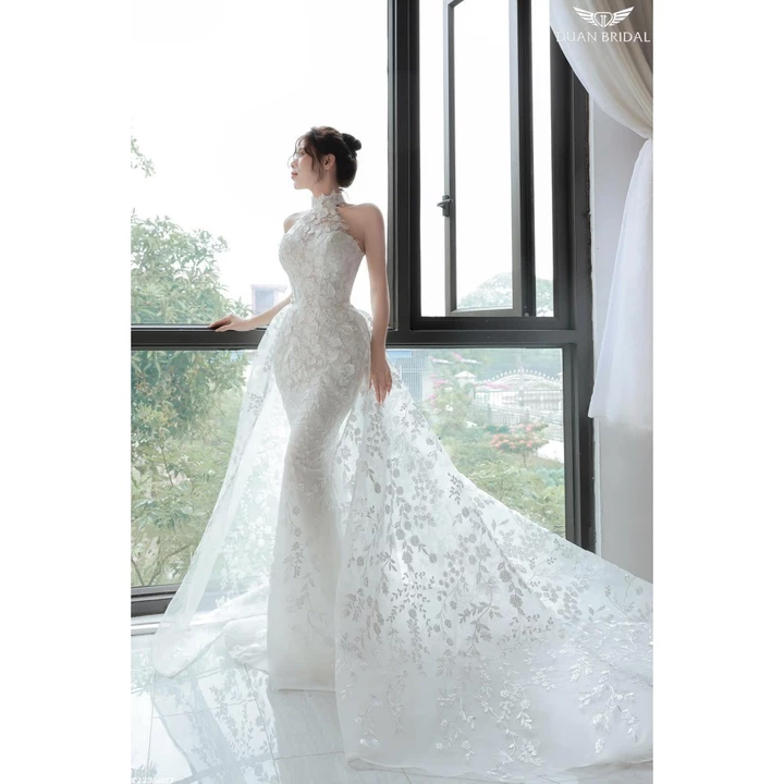 ẢNH THẬT SHOP_Váy cưới, lễ đường, chụp ảnh cưới 2 in 1 ren hoa cao cấp