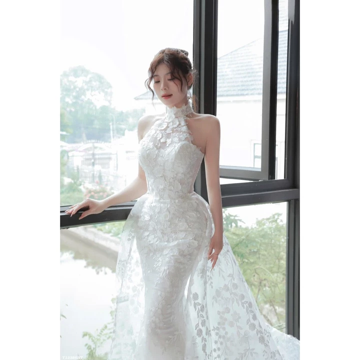 ẢNH THẬT SHOP_Váy cưới, lễ đường, chụp ảnh cưới 2 in 1 ren hoa cao cấp