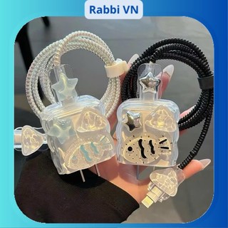 [Cá biển] Bộ phụ kiện bảo vệ cáp và củ sạc PD18/20W cao cấp hoạt hình chống đứt gãy RABBI