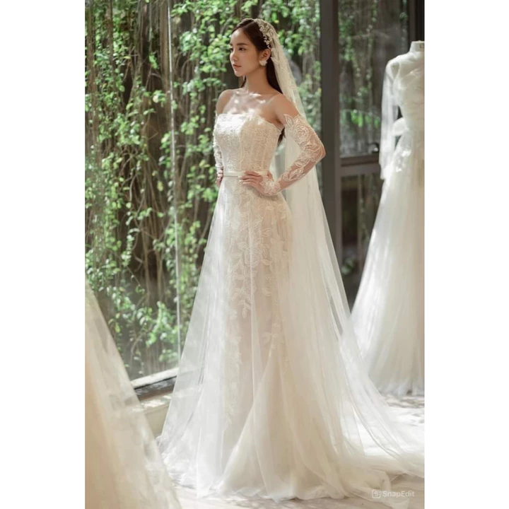 MẪU HOT MÙA CƯỚI Váy cưới, váy tiệc bó cá ren cao cấp, 3 in 1 tay dài rời, váy cúp bản vai rời