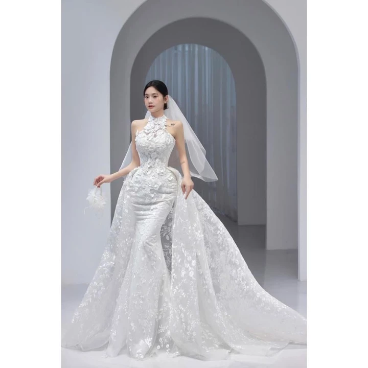 ẢNH THẬT SHOP_Váy cưới, lễ đường, chụp ảnh cưới 2 in 1 ren hoa cao cấp