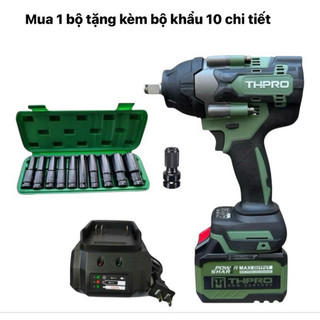 { Tặng Khẩu 10 chi tiết }Máy siết bulong THpro kèm 1 pin 15cel + sạc,lực siết 900NM,động cơ k chổi than,chân pin M21-4cm