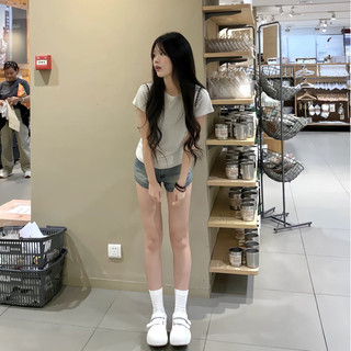 áo thun baby tee xám ghi ôm body  áo phông nữ cotton 100% kiểu ôm  mùa hè  cộc tay ôm eo