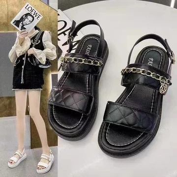 Giày sandal nữ 2 quai ngang đế bằng xăng đan nữ quai hậu học sinh hàn quốc phối xích validep03 V365