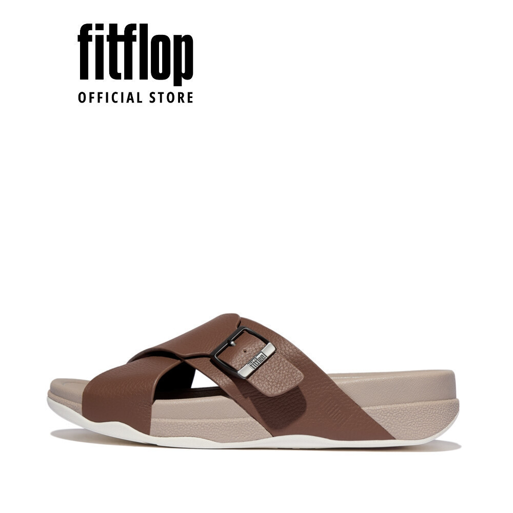 Dép Xăng Đan Nam FitFlop Da Xước SURFER Khóa Chéo - Brown - FOT - JI2-C74