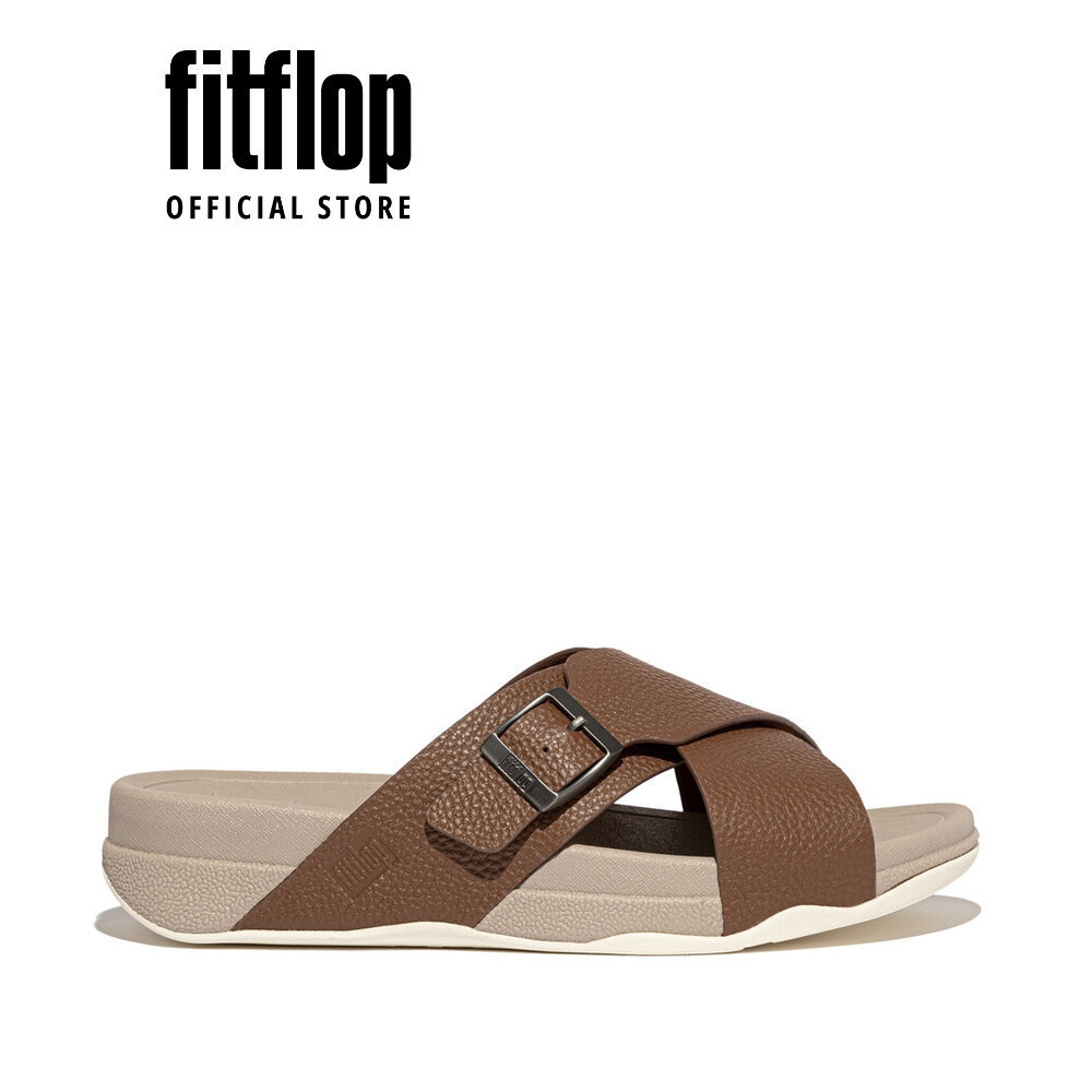 Dép Xăng Đan Nam FitFlop Da Xước SURFER Khóa Chéo - Brown - FOT - JI2-C74