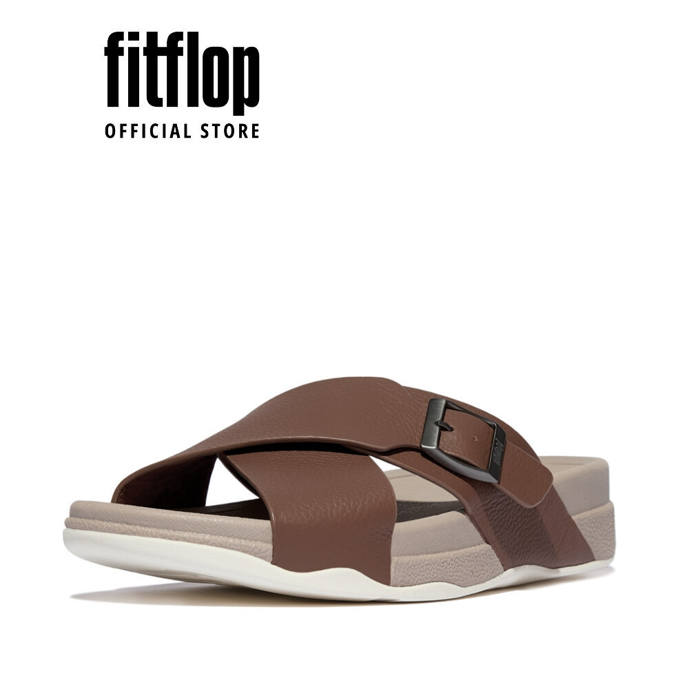 Dép Xăng Đan Nam FitFlop Da Xước SURFER Khóa Chéo - Brown - FOT - JI2-C74