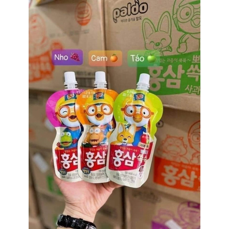 Nước Hồng Sâm Trái Cây Paldo Pororo Hàn Quốc - Hộp 10 gói 100ml