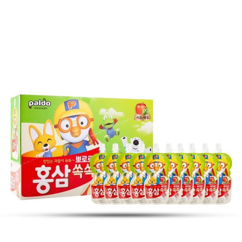 Nước Hồng Sâm Trái Cây Paldo Pororo Hàn Quốc - Hộp 10 gói 100ml