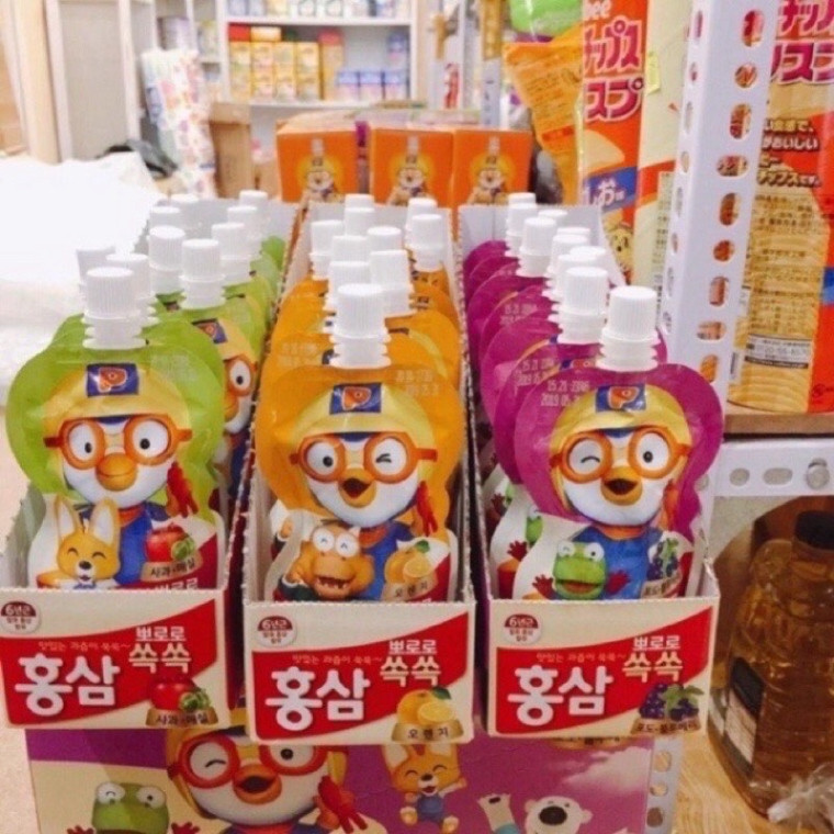 Nước Hồng Sâm Trái Cây Paldo Pororo Hàn Quốc - Hộp 10 gói 100ml