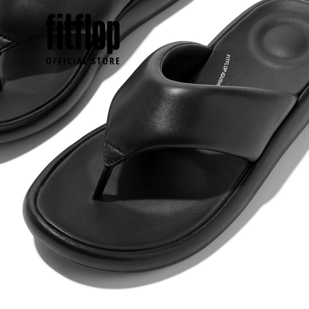 Dép Xăng Đan Nữ FitFlop iQUSHION D-Luxe Da Đệm Có Đai Xỏ Ngón - Black - FOT - JB6-090