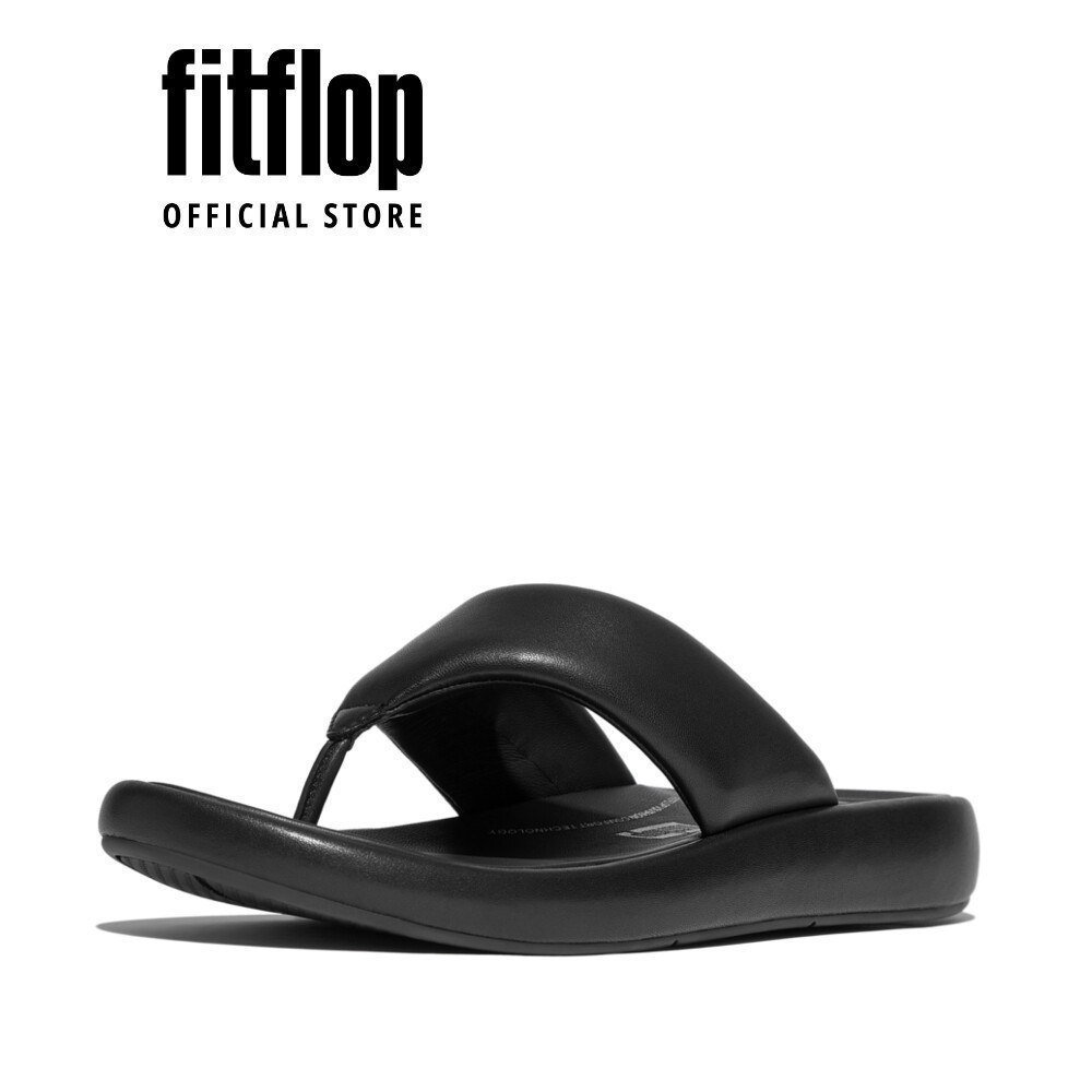 Dép Xăng Đan Nữ FitFlop iQUSHION D-Luxe Da Đệm Có Đai Xỏ Ngón - Black - FOT - JB6-090